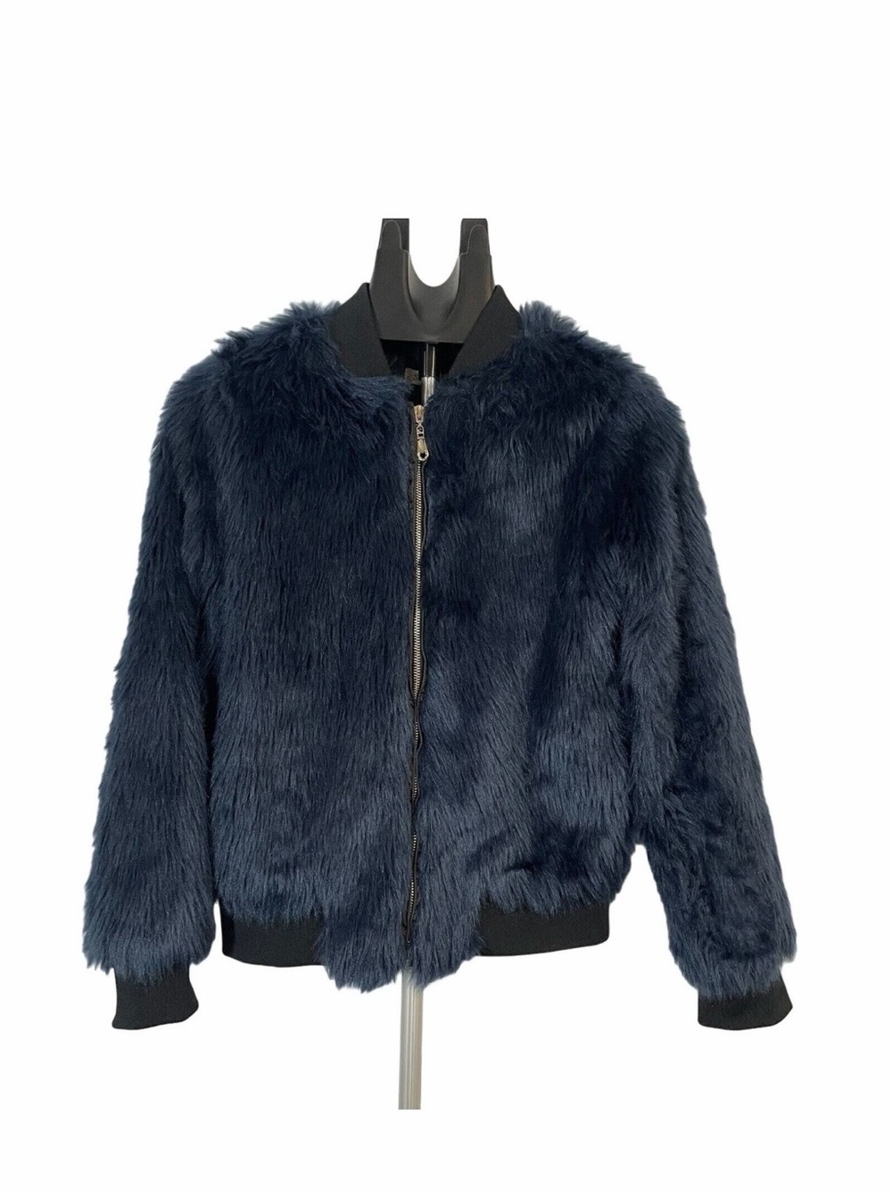 Say What? Women's Navy Faux Fur Bomber Jacket